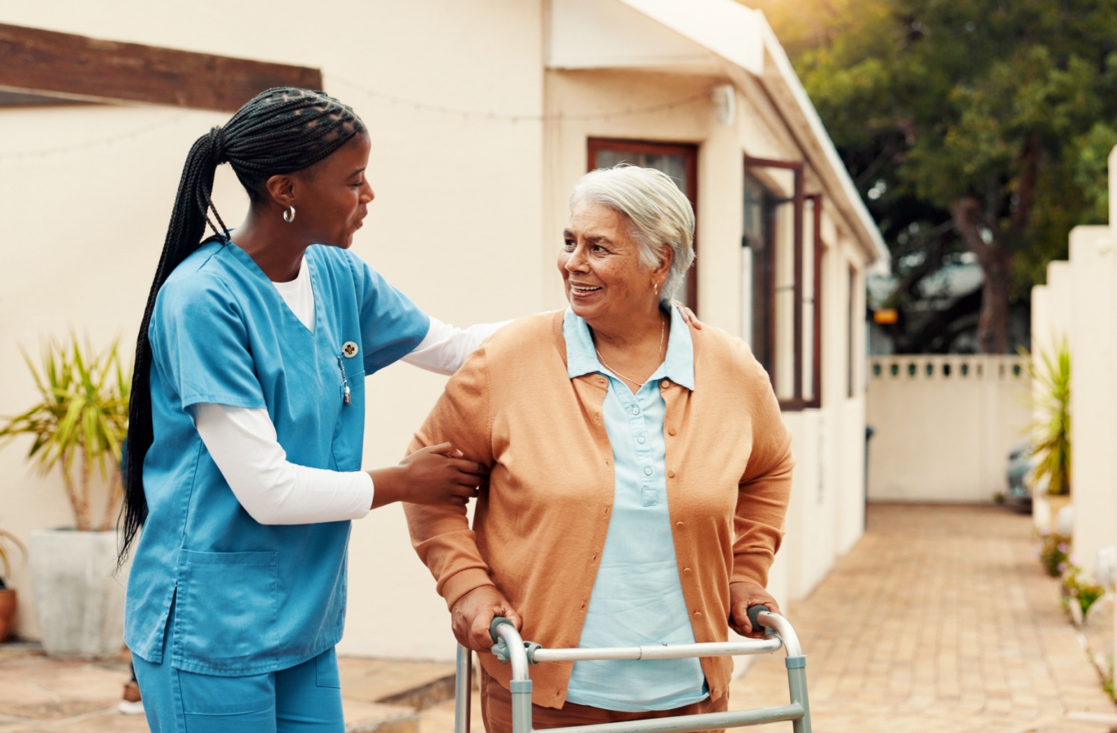a caregiver helping a senior